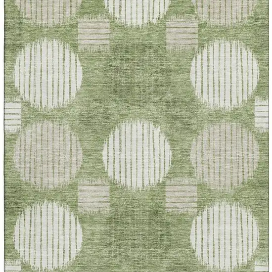Green And Beige Geometric Washable Area Rug With UV Protection Photo 3