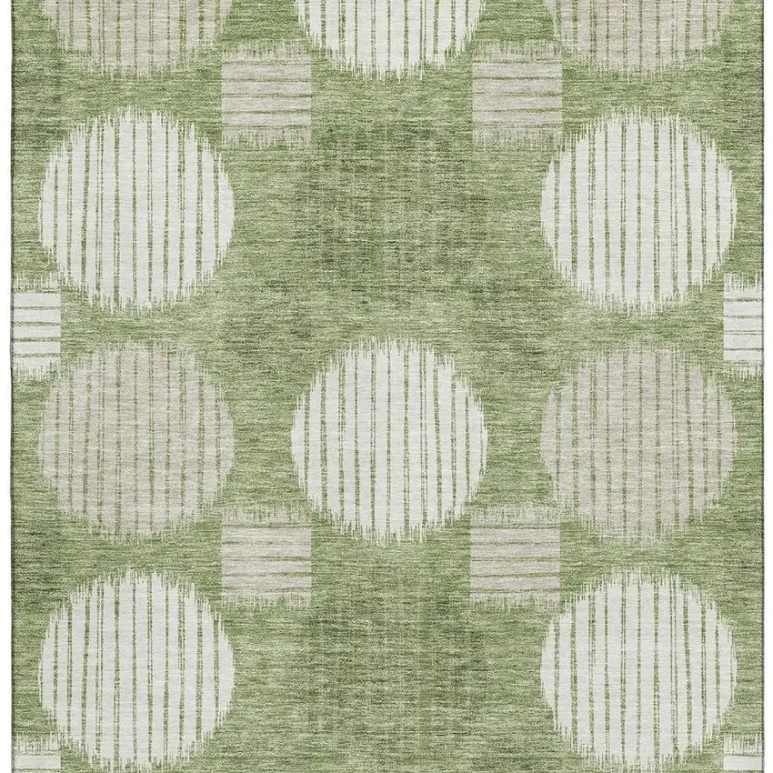 Green And Beige Geometric Washable Area Rug With UV Protection Photo 3