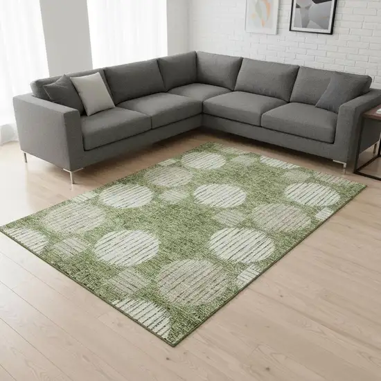 Green And Beige Geometric Washable Area Rug With UV Protection Photo 2