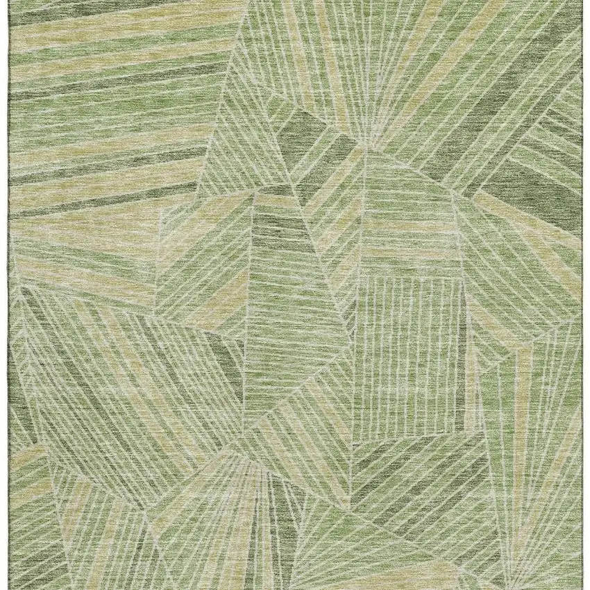 Green And Beige Geometric Washable Area Rug With UV Protection Photo 4