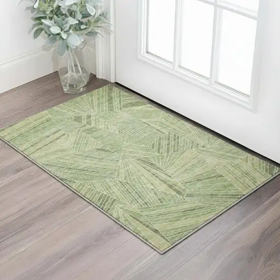 Green And Beige Geometric Washable Area Rug With UV Protection Photo 2