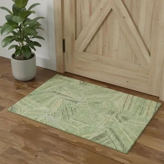 Green And Beige Geometric Washable Area Rug With UV Protection Photo 1