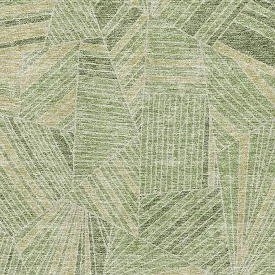 Green And Beige Geometric Washable Area Rug With UV Protection Photo 3