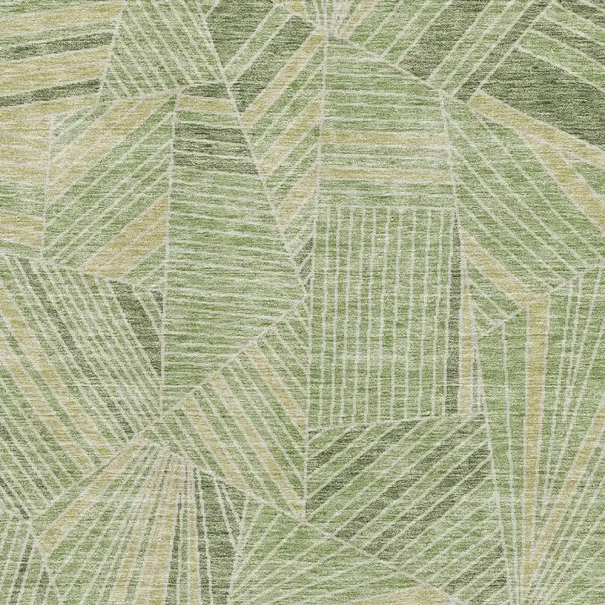 Green And Beige Geometric Washable Area Rug With UV Protection Photo 3