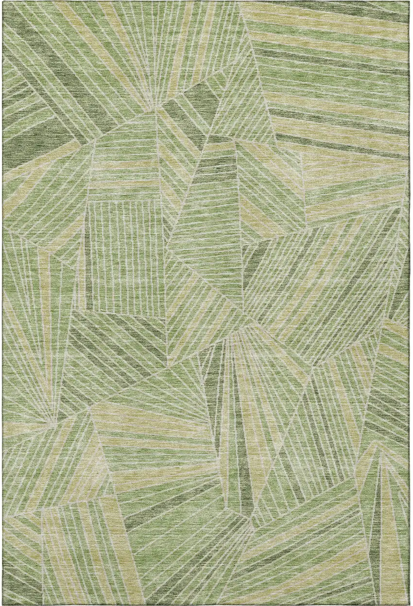 Green And Beige Geometric Washable Area Rug With UV Protection Photo 4