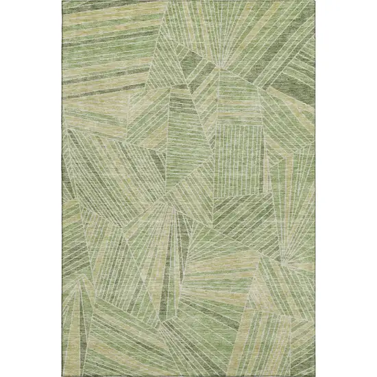 Green And Beige Geometric Washable Area Rug With UV Protection Photo 1