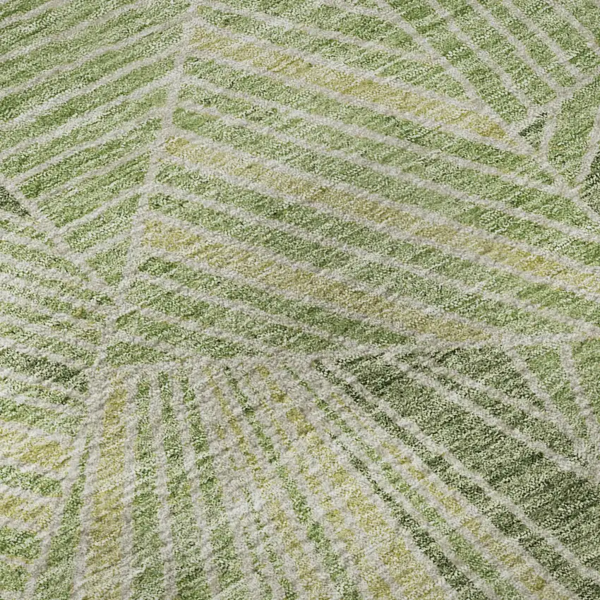 Green And Beige Geometric Washable Area Rug With UV Protection Photo 8