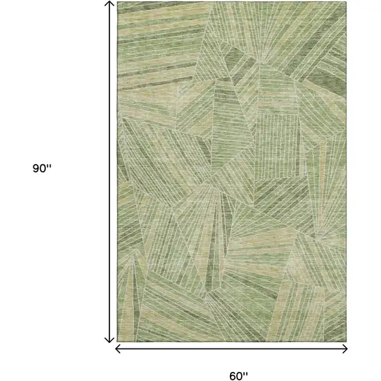 Green And Beige Geometric Washable Area Rug With UV Protection Photo 3