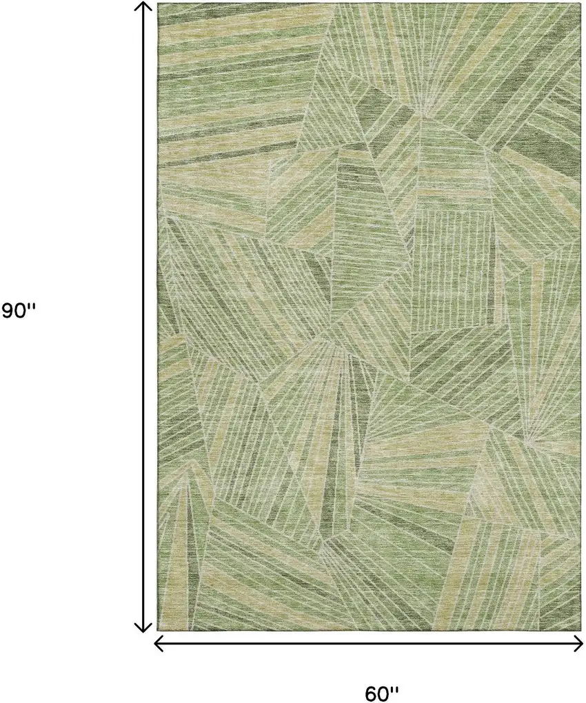 Green And Beige Geometric Washable Area Rug With UV Protection Photo 3