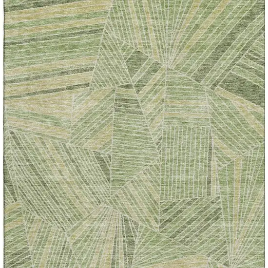 Green And Beige Geometric Washable Area Rug With UV Protection Photo 4