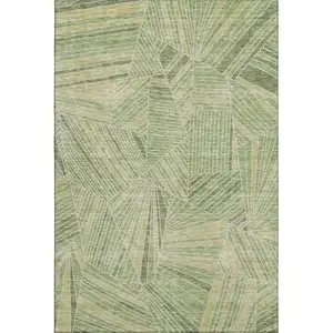 Photo of Green And Beige Geometric Washable Area Rug With UV Protection