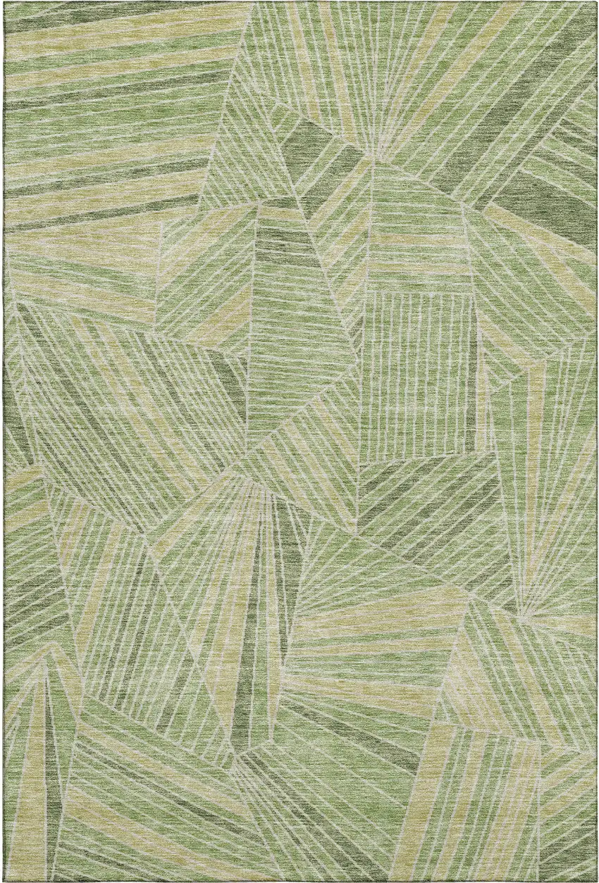 Green And Beige Geometric Washable Area Rug With UV Protection Photo 1