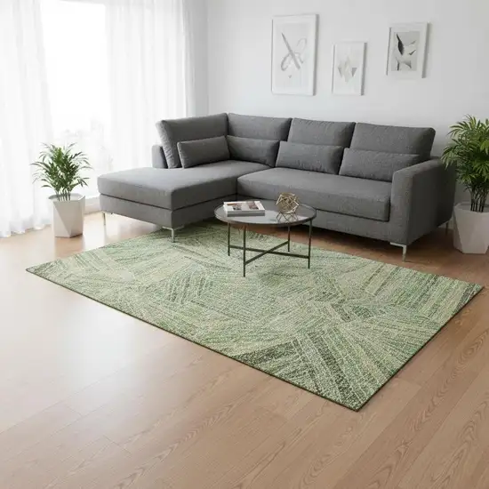 Green And Beige Geometric Washable Area Rug With UV Protection Photo 2