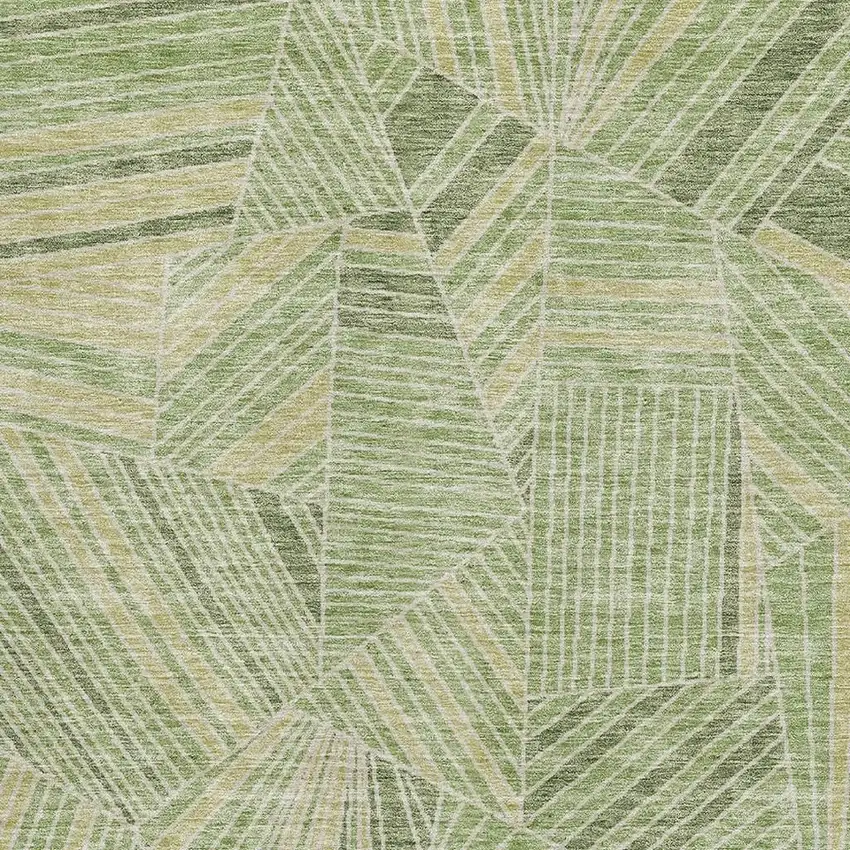 Green And Beige Geometric Washable Area Rug With UV Protection Photo 3
