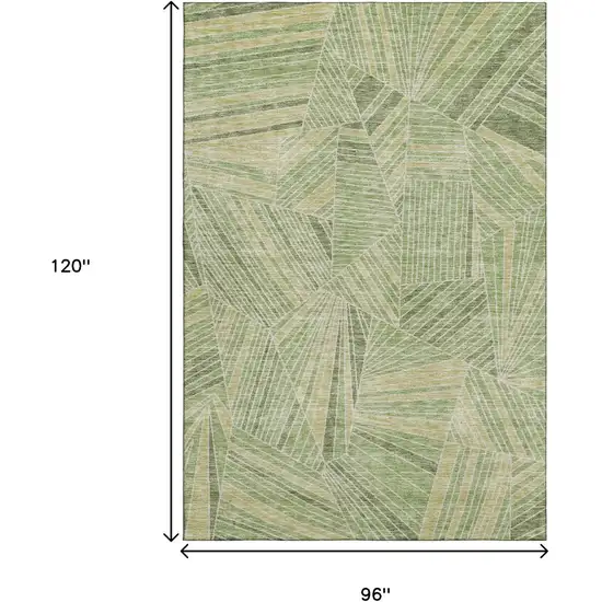 Green And Beige Geometric Washable Area Rug With UV Protection Photo 3