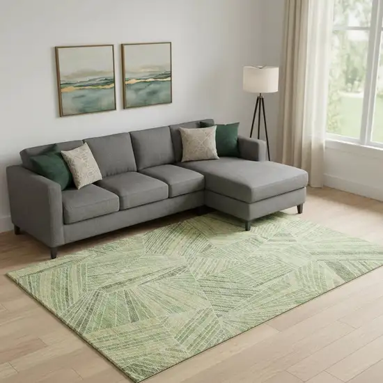 Green And Beige Geometric Washable Area Rug With UV Protection Photo 1