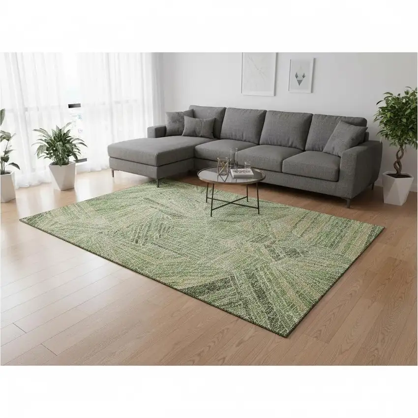 Green And Beige Geometric Washable Area Rug With UV Protection Photo 2