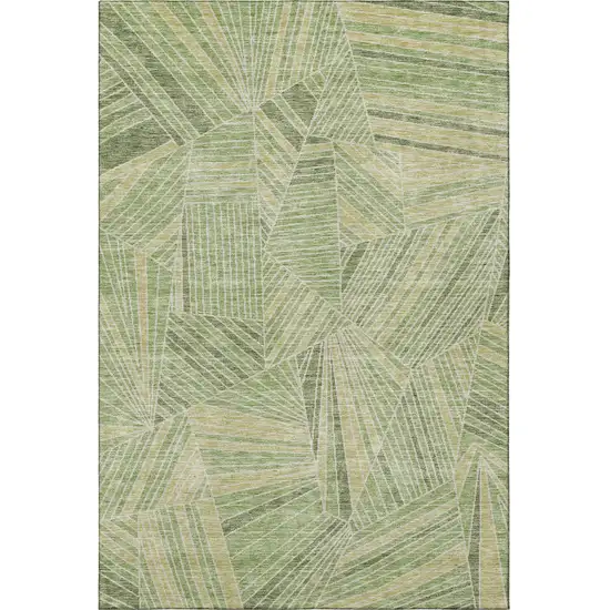 Green And Beige Geometric Washable Area Rug With UV Protection Photo 3