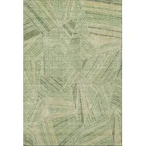Photo of Green And Beige Geometric Washable Area Rug With UV Protection