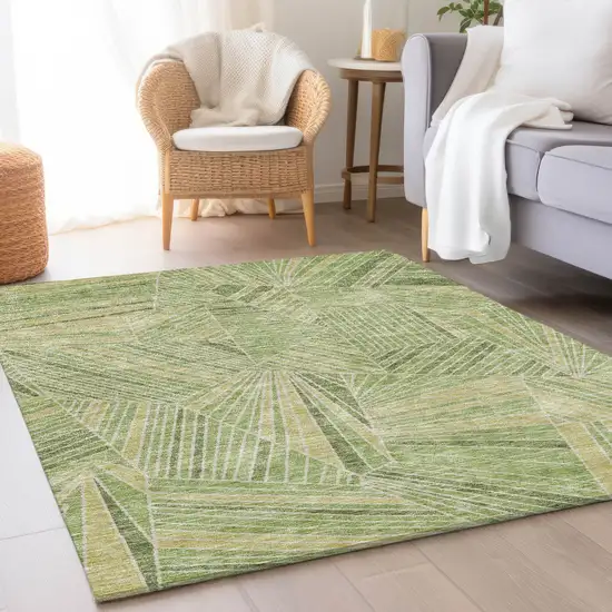 Green And Beige Geometric Washable Area Rug With UV Protection Photo 4