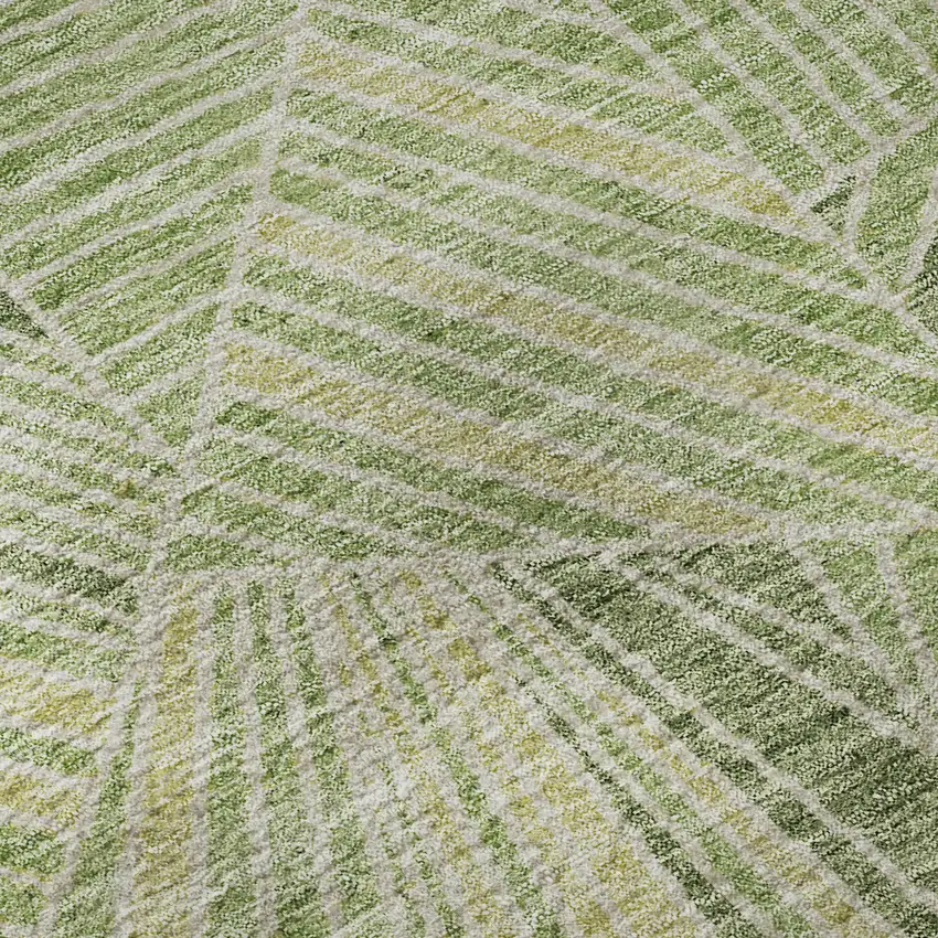 Green And Beige Geometric Washable Area Rug With UV Protection Photo 9