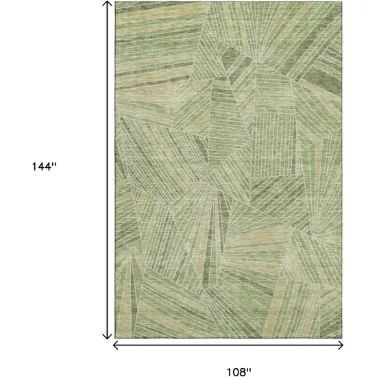 Green And Beige Geometric Washable Area Rug With UV Protection Photo 3