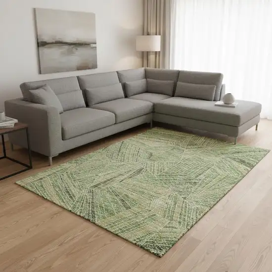 Green And Beige Geometric Washable Area Rug With UV Protection Photo 2