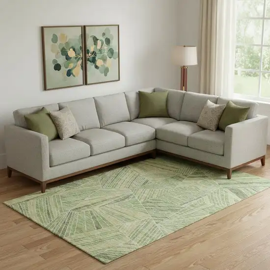 Green And Beige Geometric Washable Area Rug With UV Protection Photo 1