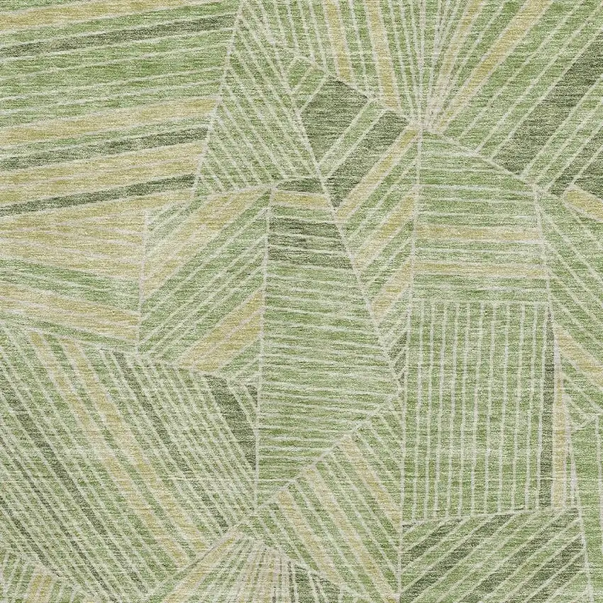 Green And Beige Geometric Washable Area Rug With UV Protection Photo 3