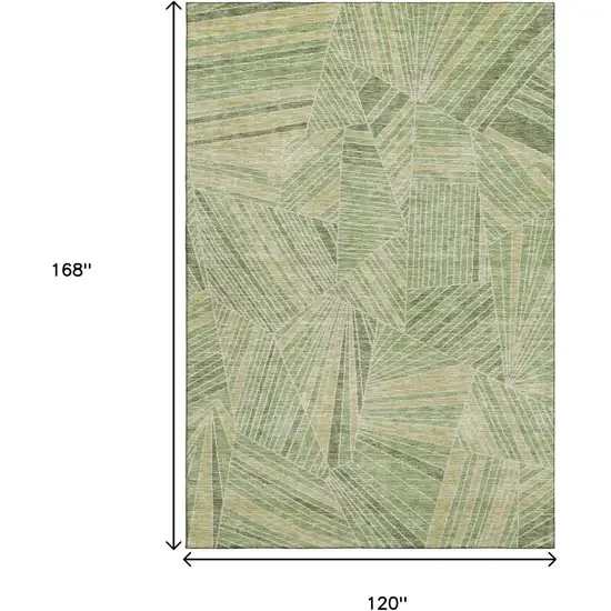 Green And Beige Geometric Washable Area Rug With UV Protection Photo 3