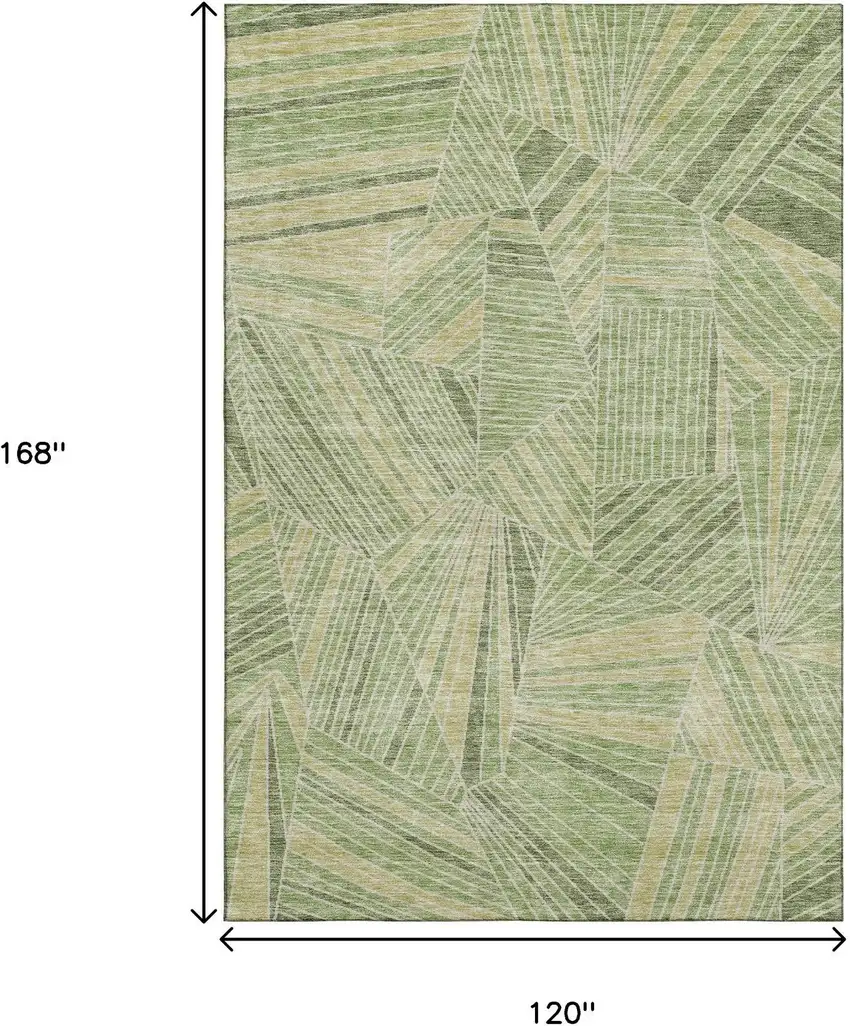 Green And Beige Geometric Washable Area Rug With UV Protection Photo 3
