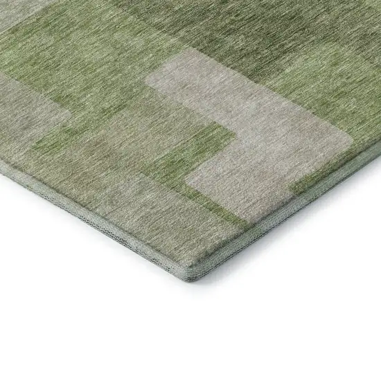 Green And Beige Geometric Washable Area Rug With UV Protection Photo 7