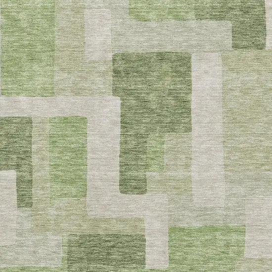 Green And Beige Geometric Washable Area Rug With UV Protection Photo 2