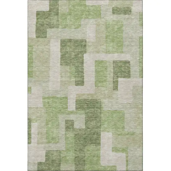 Green And Beige Geometric Washable Area Rug With UV Protection Photo 3