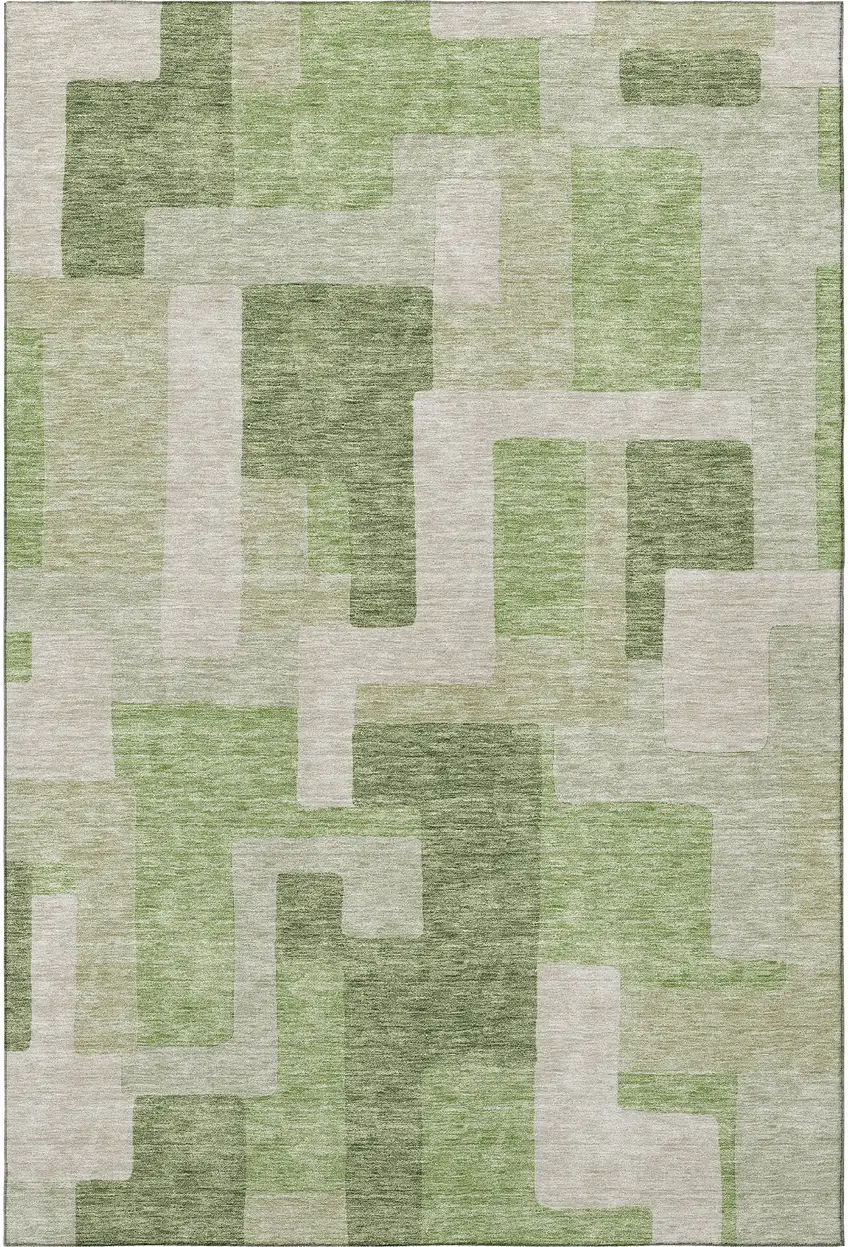 Green And Beige Geometric Washable Area Rug With UV Protection Photo 3