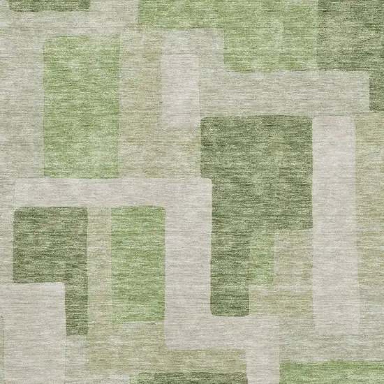 Green And Beige Geometric Washable Area Rug With UV Protection Photo 2