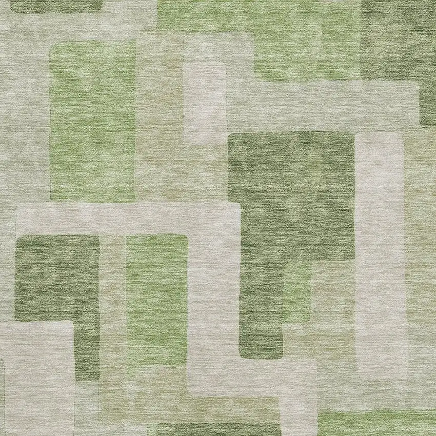 Green And Beige Geometric Washable Area Rug With UV Protection Photo 2