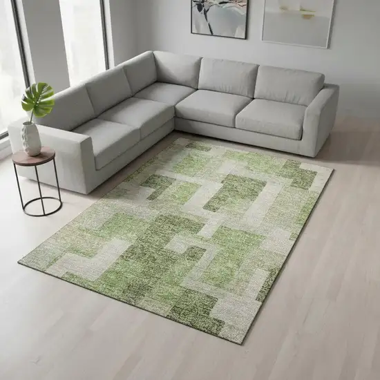Green And Beige Geometric Washable Area Rug With UV Protection Photo 2