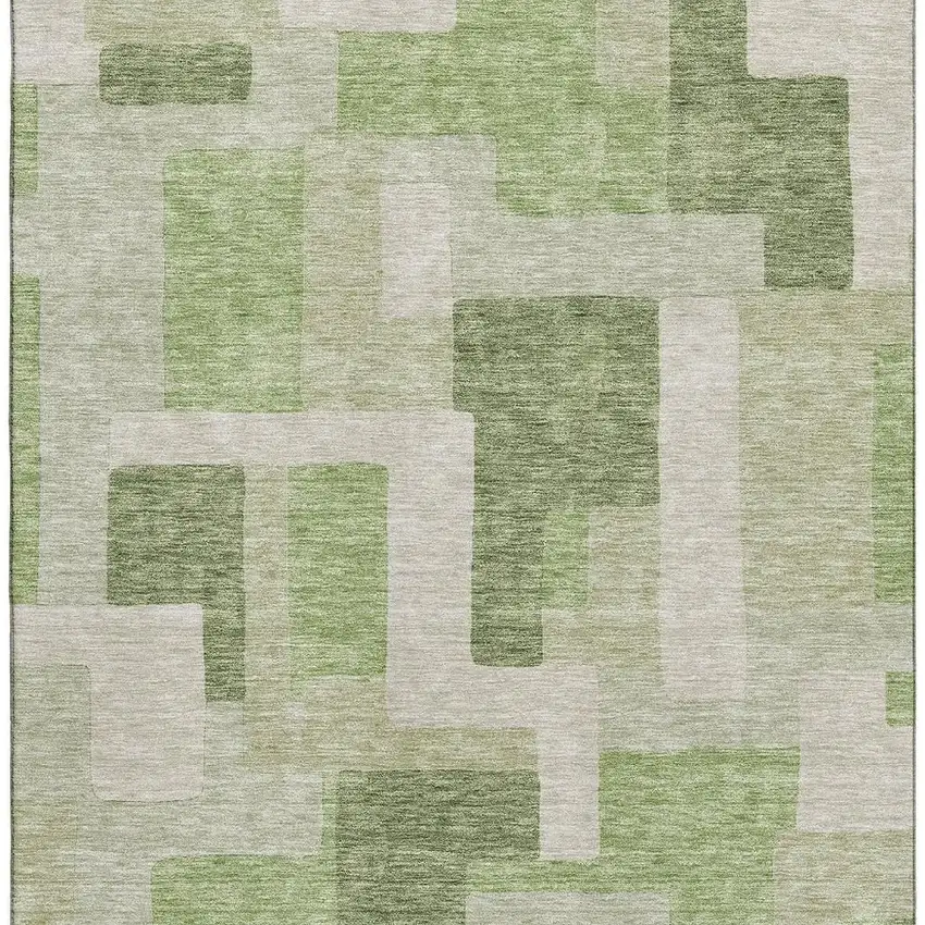 Green And Beige Geometric Washable Area Rug With UV Protection Photo 3