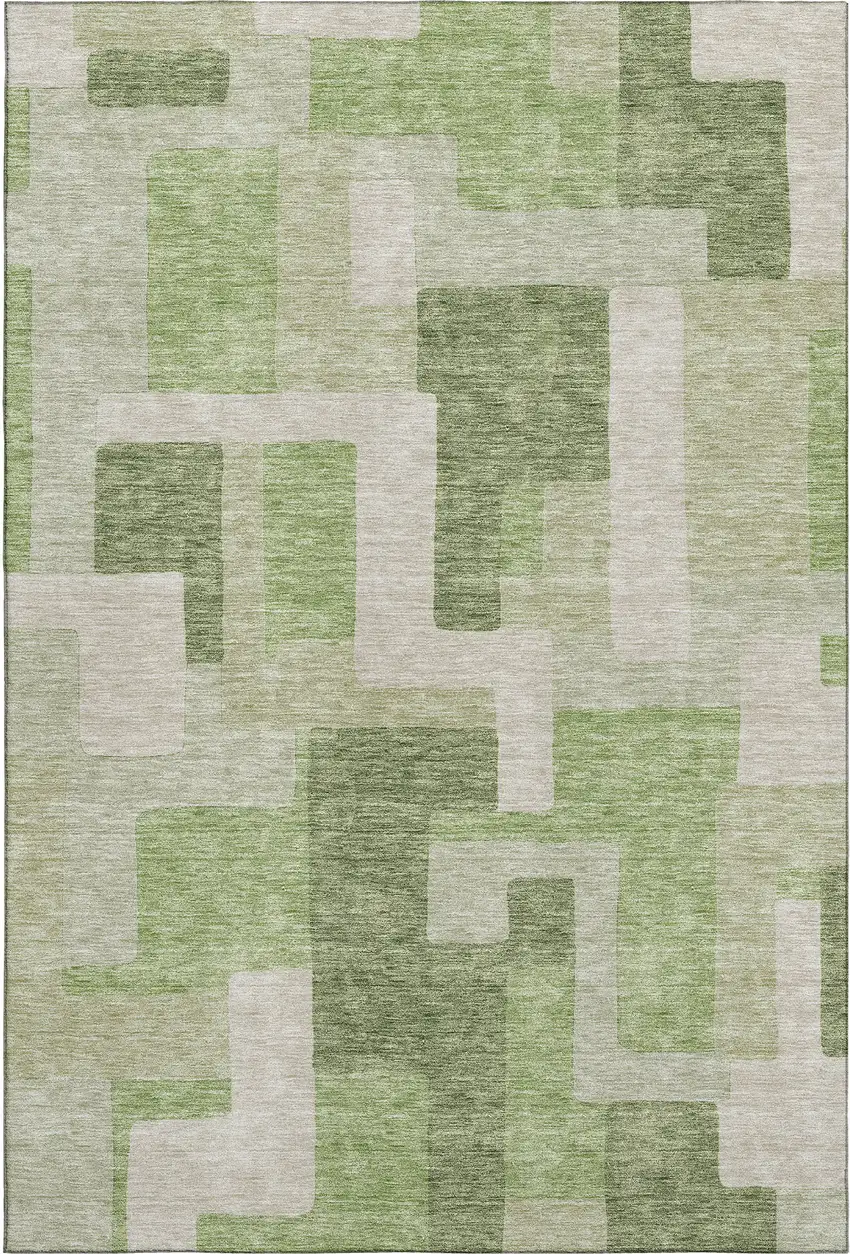 Green And Beige Geometric Washable Area Rug With UV Protection Photo 1