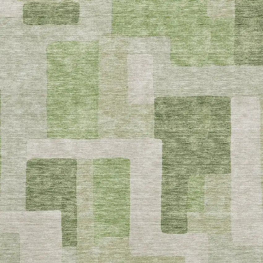 Green And Beige Geometric Washable Area Rug With UV Protection Photo 2