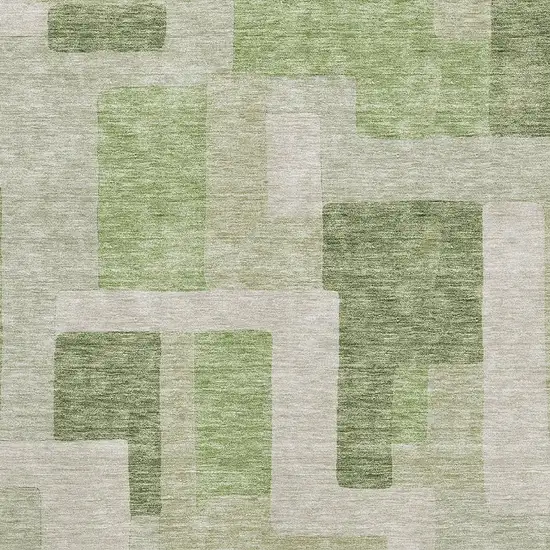 Green And Beige Geometric Washable Area Rug With UV Protection Photo 2