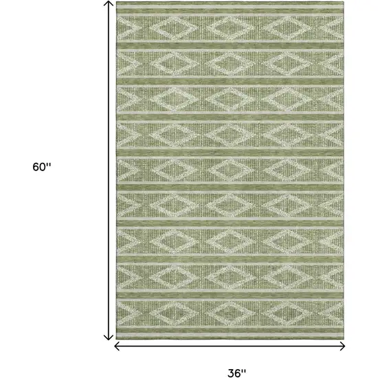Green And Beige Geometric Washable Area Rug With UV Protection Photo 9