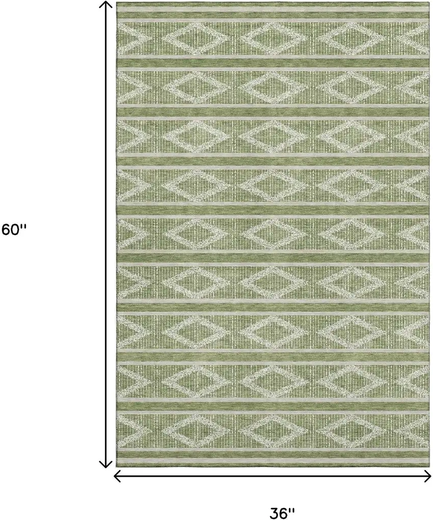 Green And Beige Geometric Washable Area Rug With UV Protection Photo 9
