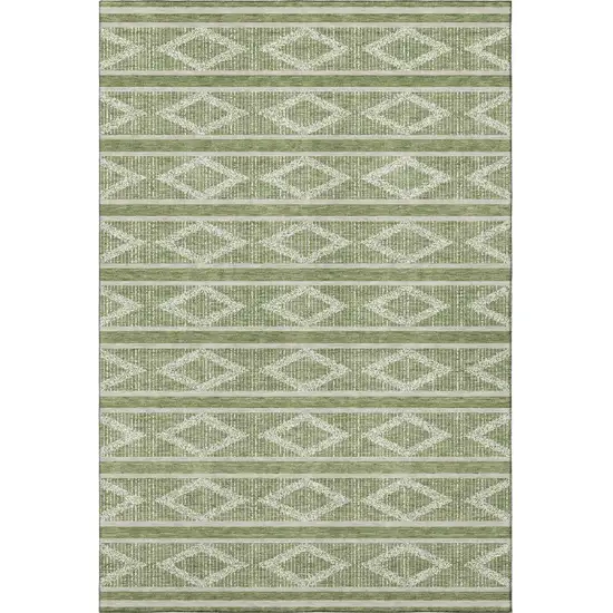 Green And Beige Geometric Washable Area Rug With UV Protection Photo 2