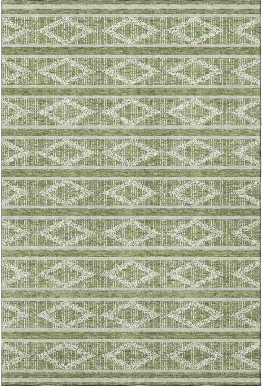 Green And Beige Geometric Washable Area Rug With UV Protection Photo 2