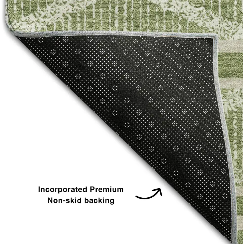 Green And Beige Geometric Washable Area Rug With UV Protection Photo 6