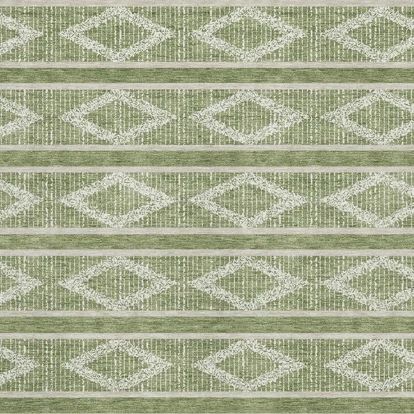 Green And Beige Geometric Washable Area Rug With UV Protection Photo 2