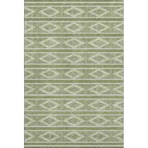 Photo of Green And Beige Geometric Washable Area Rug With UV Protection