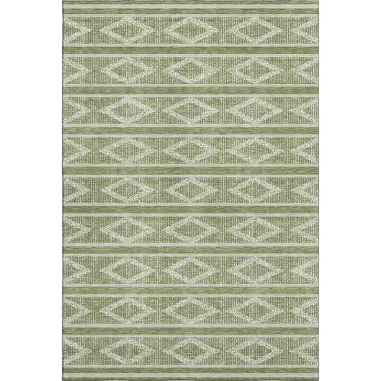 Green And Beige Geometric Washable Area Rug With UV Protection Photo 1